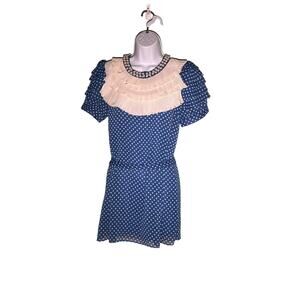 Twelve by Twelve Boutique Blue Polka Dot Mini Dress Romantic Coquette Pin Up S